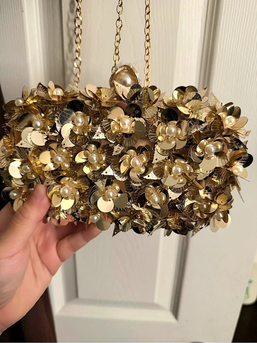 NEW NEVER BEEN USED Floral Embellished Clutch in Gold